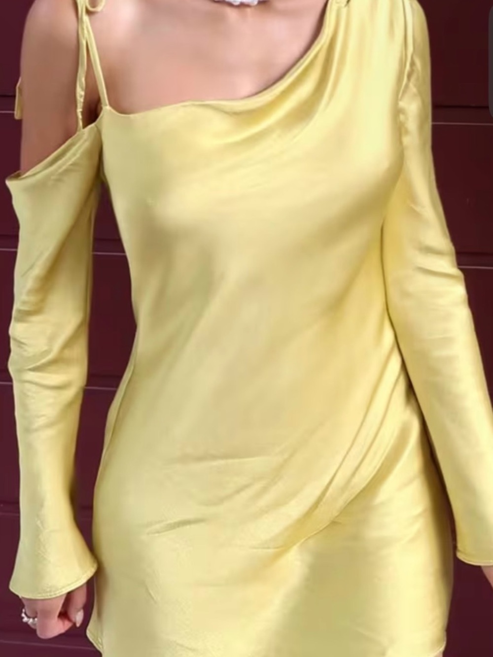 Shona Joy Sofia Asymmetrical Mini Dress Yellow Satin Size 4 Wedding Guest - Picture 1 of 6